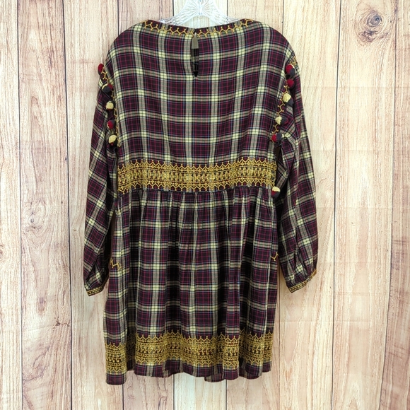 ZARA NWOT Brown Plaid Mini Dress With Pom Poms - Picture 8 of 10